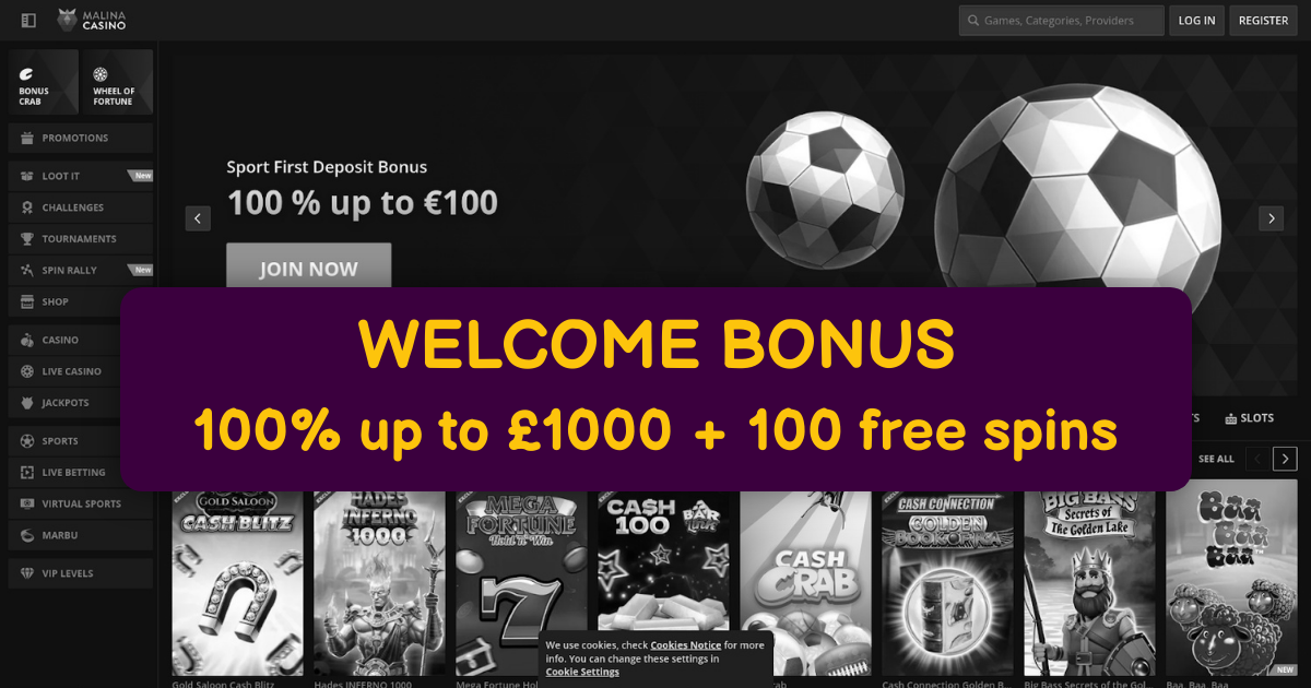 Malina Casino welcome bonus