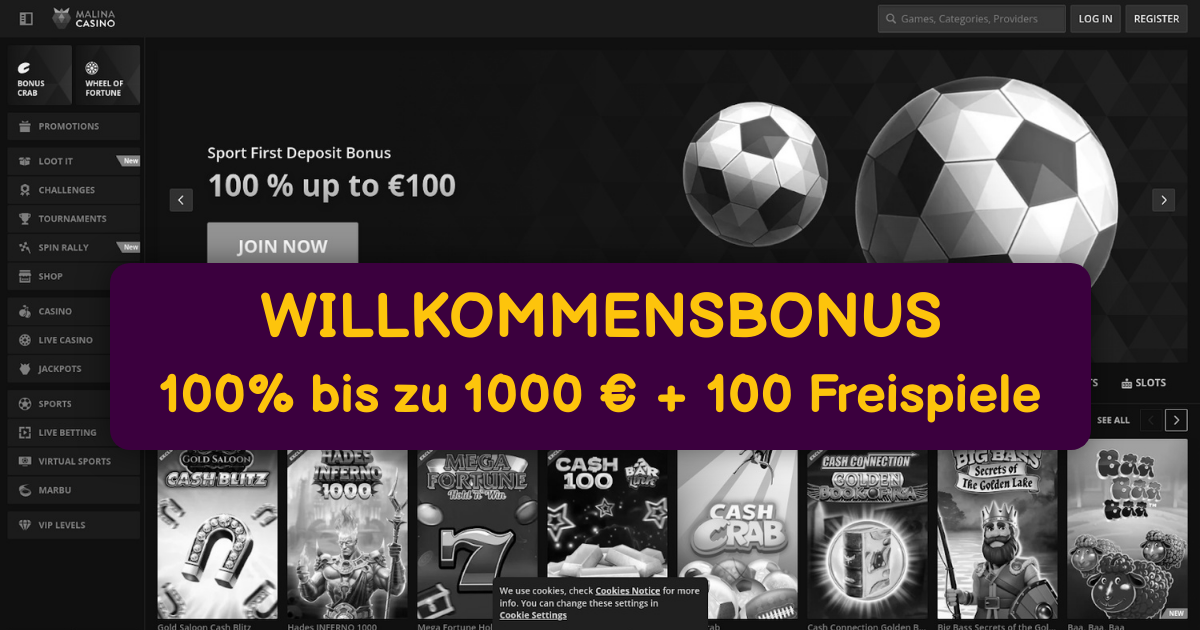 Malina Casino welcome bonus