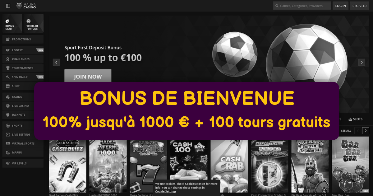 Malina Casino welcome bonus